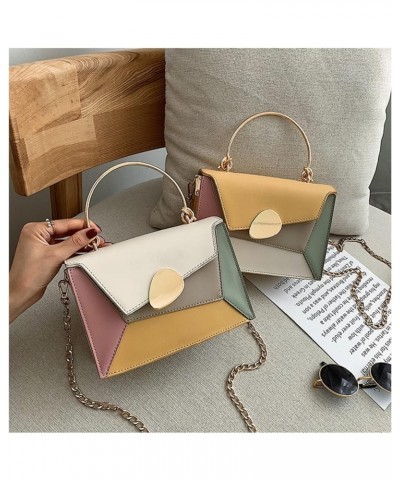 Women Bag Flap PU Lady Patchwork Hasp Chains Metal Handle Bag Handbag Shouder Bag Wide Strap Yellow $11.33 Handbags