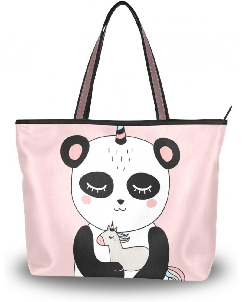 Women Top Handle Tote Bag Smiling Panda Unicorn Shoulder Bag Handbag $11.34 Shoulder Bags