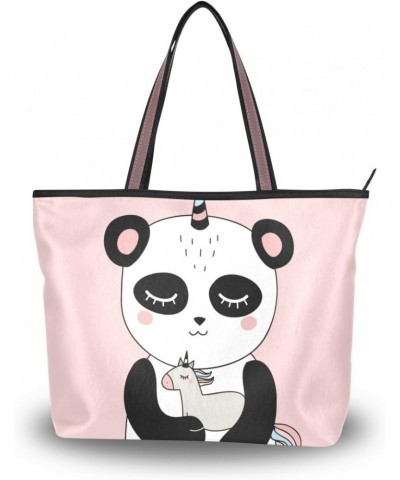 Women Top Handle Tote Bag Smiling Panda Unicorn Shoulder Bag Handbag $11.34 Shoulder Bags