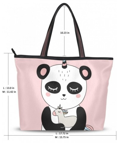 Women Top Handle Tote Bag Smiling Panda Unicorn Shoulder Bag Handbag $11.34 Shoulder Bags