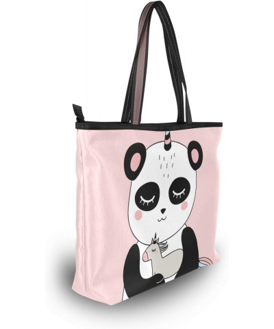 Women Top Handle Tote Bag Smiling Panda Unicorn Shoulder Bag Handbag $11.34 Shoulder Bags