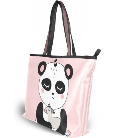 Women Top Handle Tote Bag Smiling Panda Unicorn Shoulder Bag Handbag $11.34 Shoulder Bags