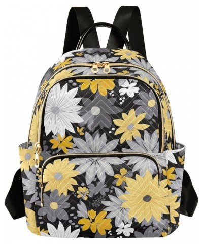 White Yellow Gray Daisy Floral Backpack Purse for Women Small Travel Bag Fashion Daypack M 202a1970 M(11.4"x6.1"x14.17") 202a...