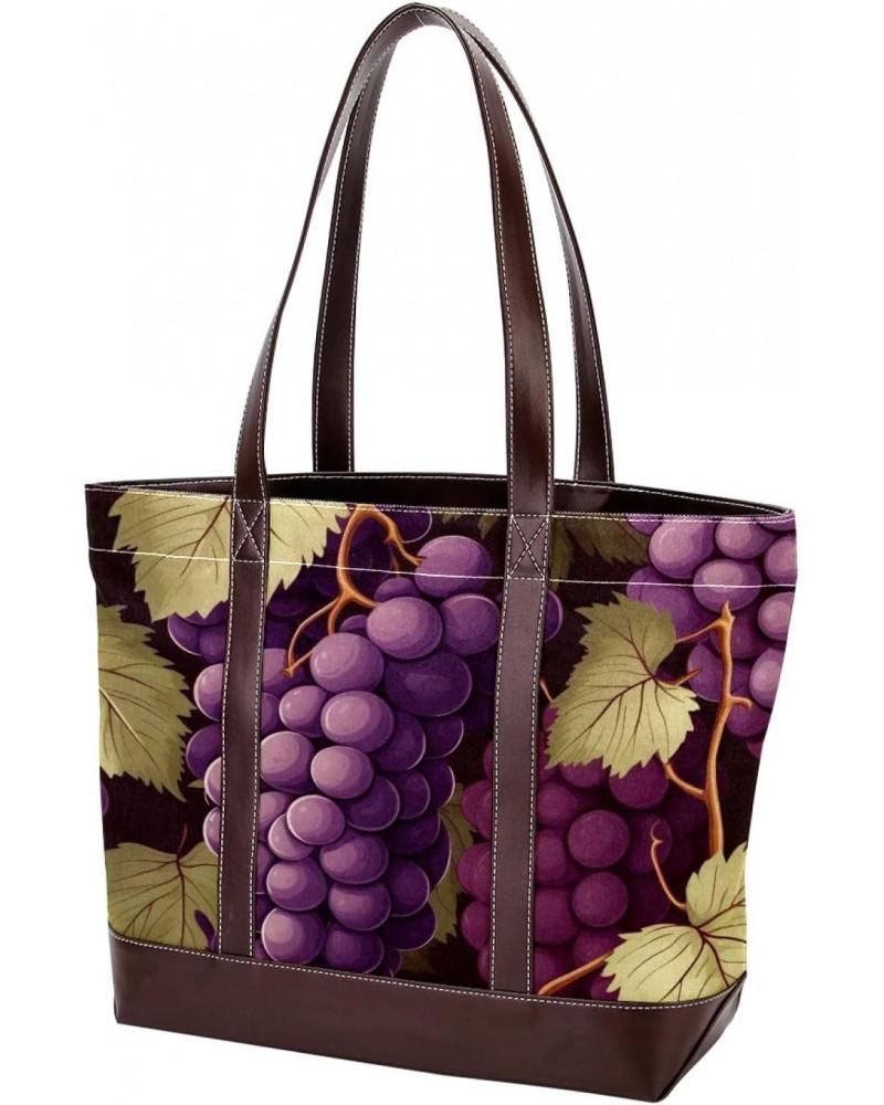 Grapes Canvas Leather Mix Handbag - 13.3x4.7x12.2 in - Stylish and Spacious Women's Shoulder Bag $23.52 Shoulder Bags