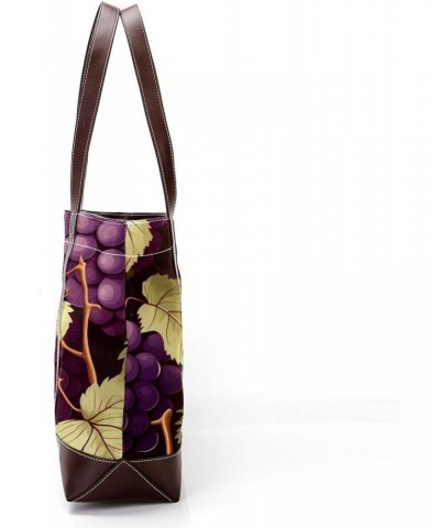 Grapes Canvas Leather Mix Handbag - 13.3x4.7x12.2 in - Stylish and Spacious Women's Shoulder Bag $23.52 Shoulder Bags