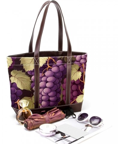 Grapes Canvas Leather Mix Handbag - 13.3x4.7x12.2 in - Stylish and Spacious Women's Shoulder Bag $23.52 Shoulder Bags