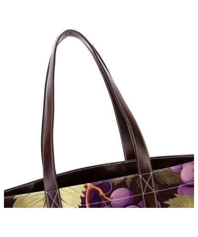 Grapes Canvas Leather Mix Handbag - 13.3x4.7x12.2 in - Stylish and Spacious Women's Shoulder Bag $23.52 Shoulder Bags