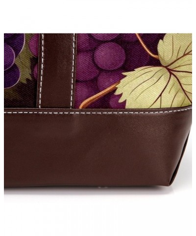 Grapes Canvas Leather Mix Handbag - 13.3x4.7x12.2 in - Stylish and Spacious Women's Shoulder Bag $23.52 Shoulder Bags