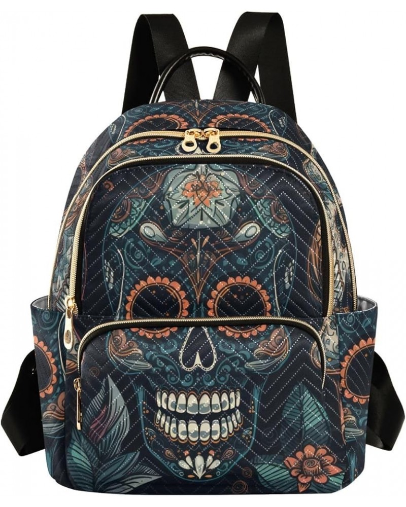 Women's Small Fashion Backpack Three Mexican Skulls Print Ladies Travel Daypack Aesthetic Shoulder Bag 11.4×6.1×14.1 IN $17.5...