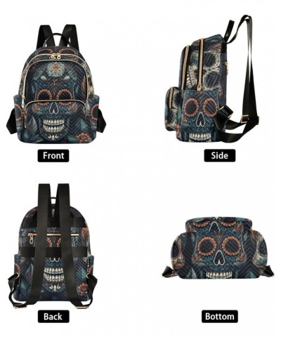 Women's Small Fashion Backpack Three Mexican Skulls Print Ladies Travel Daypack Aesthetic Shoulder Bag 11.4×6.1×14.1 IN $17.5...