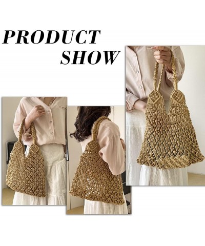 Beach Bags for Women, Summer Mesh Beach Tote Bag Hand Woven Beach Bag Weaving Hollow Shoulder Bag Handbag (Brown) Brown $15.5...