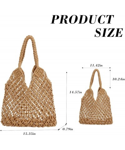 Beach Bags for Women, Summer Mesh Beach Tote Bag Hand Woven Beach Bag Weaving Hollow Shoulder Bag Handbag (Brown) Brown $15.5...