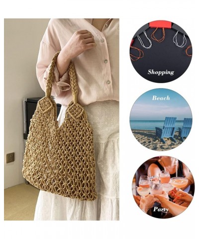 Beach Bags for Women, Summer Mesh Beach Tote Bag Hand Woven Beach Bag Weaving Hollow Shoulder Bag Handbag (Brown) Brown $15.5...