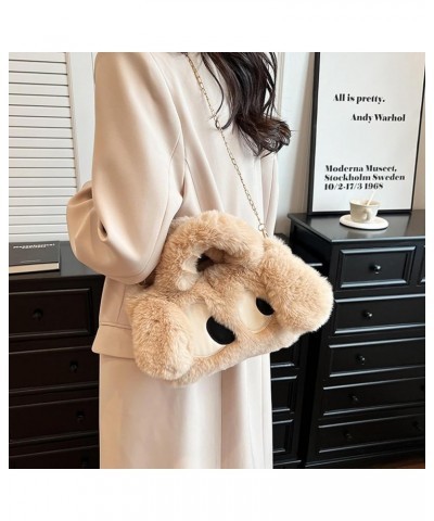 Furry bag women's bag simple fashion portable shoulder messenger bag cute big eyes plush White $22.81 Totes