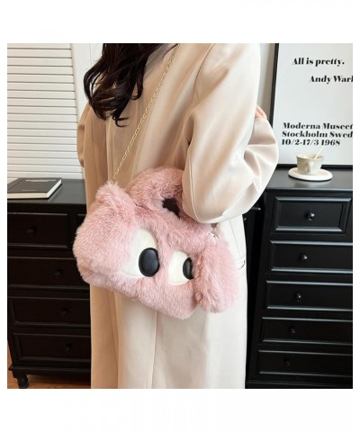 Furry bag women's bag simple fashion portable shoulder messenger bag cute big eyes plush White $22.81 Totes