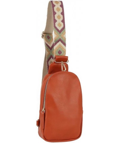 Smooth Zipper Sling Crossbody With Guitar Strap Rust $12.30 Crossbody Bags