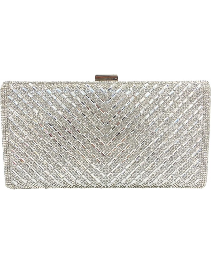 Women Retro Radio Shape Crossbody Bag Rhinestone Metal Vintage Evening Clutch Purses V-stripes Silver $18.00 Evening Bags