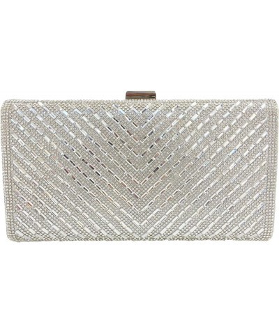 Women Retro Radio Shape Crossbody Bag Rhinestone Metal Vintage Evening Clutch Purses V-stripes Silver $18.00 Evening Bags