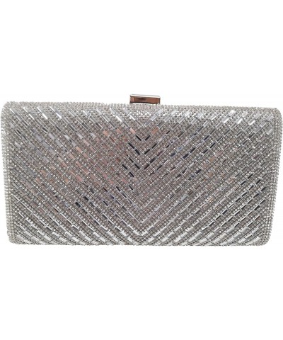 Women Retro Radio Shape Crossbody Bag Rhinestone Metal Vintage Evening Clutch Purses V-stripes Silver $18.00 Evening Bags