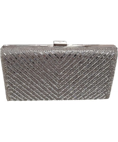 Women Retro Radio Shape Crossbody Bag Rhinestone Metal Vintage Evening Clutch Purses V-stripes Silver $18.00 Evening Bags