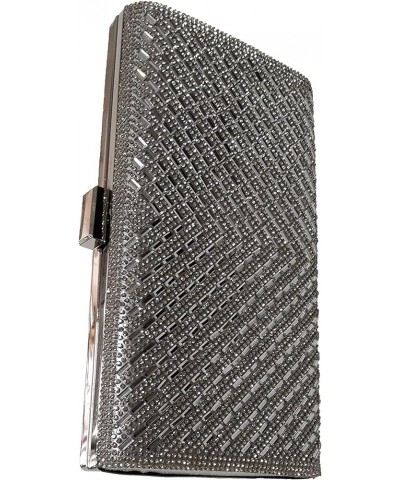 Women Retro Radio Shape Crossbody Bag Rhinestone Metal Vintage Evening Clutch Purses V-stripes Silver $18.00 Evening Bags