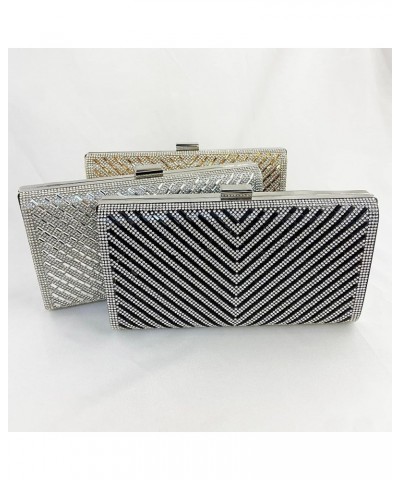 Women Retro Radio Shape Crossbody Bag Rhinestone Metal Vintage Evening Clutch Purses V-stripes Silver $18.00 Evening Bags