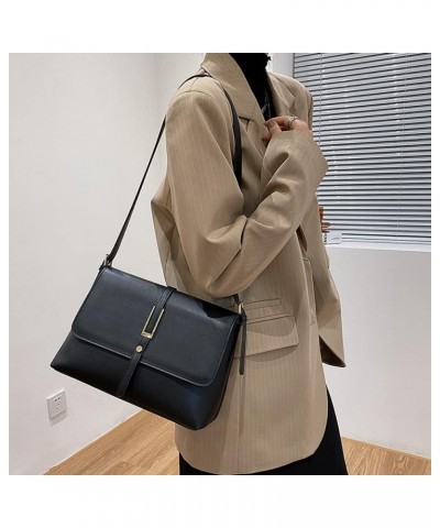 Fashion Classic Retro Casual Flap Top Crossbody Bags for Women Simple Vegan Leather Shoulder Bag Commuter Bag Black $18.86 Sh...