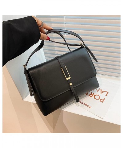 Fashion Classic Retro Casual Flap Top Crossbody Bags for Women Simple Vegan Leather Shoulder Bag Commuter Bag Black $18.86 Sh...