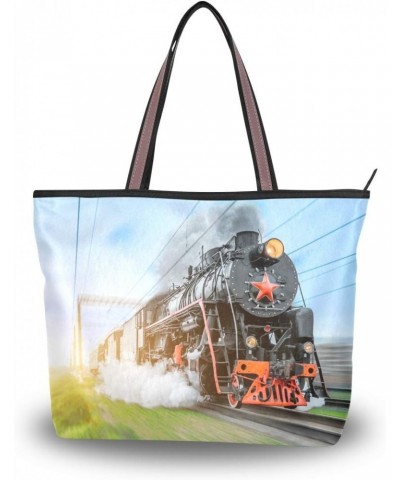 QMXO Vintage Black Steam Train Handbags and Purse for Women Tote Bag Large Capacity Top Handle Shopper Shoulder Bag $9.89 Totes