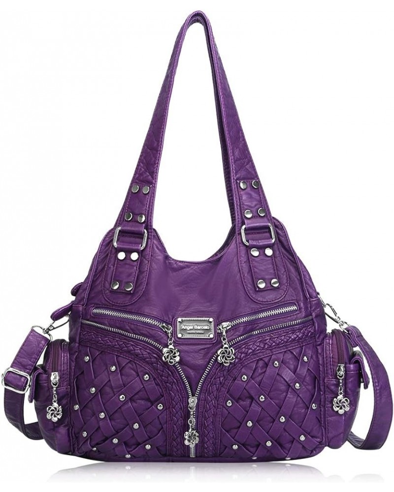 Purses and Handbags Women Tote Shoulder Top Handle Satchel Hobo Bags Fashion Washed PU Leather Purse Purple $21.15 Totes