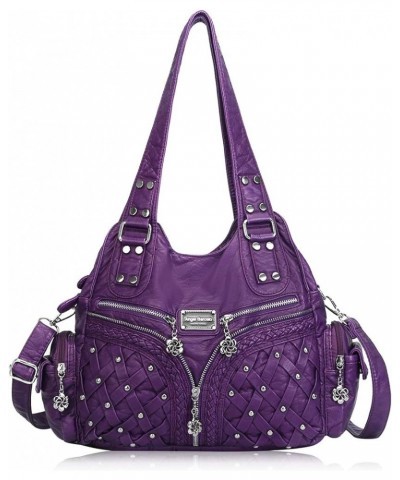 Purses and Handbags Women Tote Shoulder Top Handle Satchel Hobo Bags Fashion Washed PU Leather Purse Purple $21.15 Totes