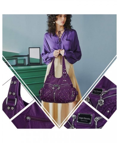 Purses and Handbags Women Tote Shoulder Top Handle Satchel Hobo Bags Fashion Washed PU Leather Purse Purple $21.15 Totes