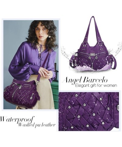 Purses and Handbags Women Tote Shoulder Top Handle Satchel Hobo Bags Fashion Washed PU Leather Purse Purple $21.15 Totes