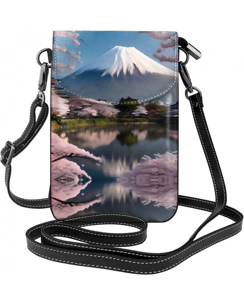 women leather Cell Phone Purse Mt. Fuji in early spring pattern Multifunction,Soft, durable,Convenient for daily use and trav...