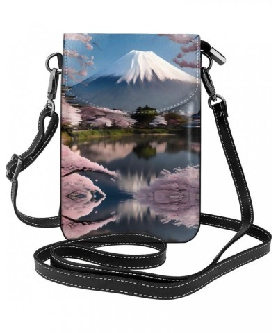 women leather Cell Phone Purse Mt. Fuji in early spring pattern Multifunction,Soft, durable,Convenient for daily use and trav...