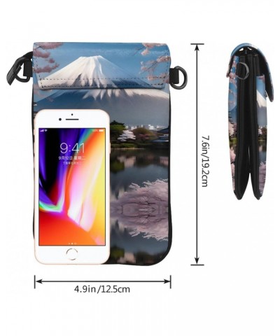 women leather Cell Phone Purse Mt. Fuji in early spring pattern Multifunction,Soft, durable,Convenient for daily use and trav...