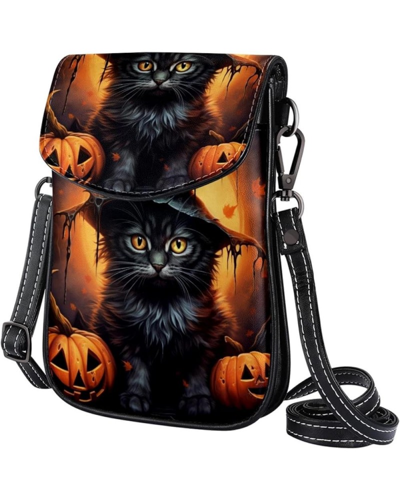 Diagonal Leather Phone Bag with 19x12x2cm/7.5x4.7x0.8in Size - Stylish and Convenient Cell Phone Purse Halloween Cute Cat Mul...