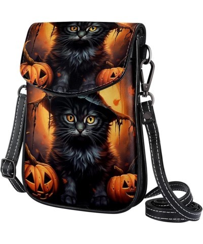 Diagonal Leather Phone Bag with 19x12x2cm/7.5x4.7x0.8in Size - Stylish and Convenient Cell Phone Purse Halloween Cute Cat Mul...