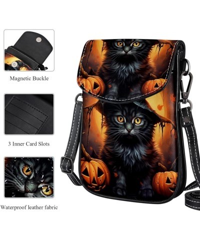 Diagonal Leather Phone Bag with 19x12x2cm/7.5x4.7x0.8in Size - Stylish and Convenient Cell Phone Purse Halloween Cute Cat Mul...