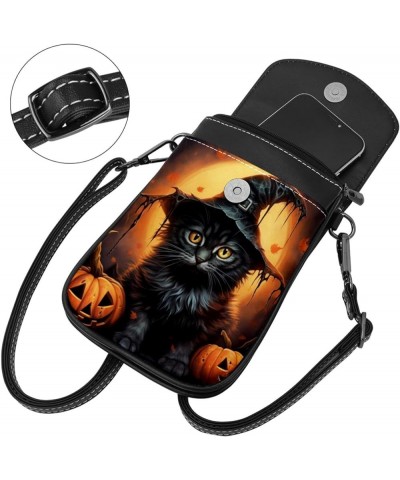 Diagonal Leather Phone Bag with 19x12x2cm/7.5x4.7x0.8in Size - Stylish and Convenient Cell Phone Purse Halloween Cute Cat Mul...