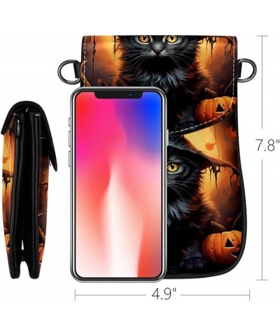 Diagonal Leather Phone Bag with 19x12x2cm/7.5x4.7x0.8in Size - Stylish and Convenient Cell Phone Purse Halloween Cute Cat Mul...