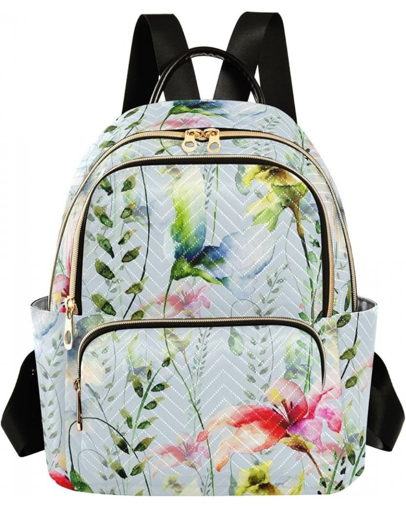 Summer Flowers Watercolor Women Backpack Purse Shoulder Bag Color Small $19.79 Backpacks