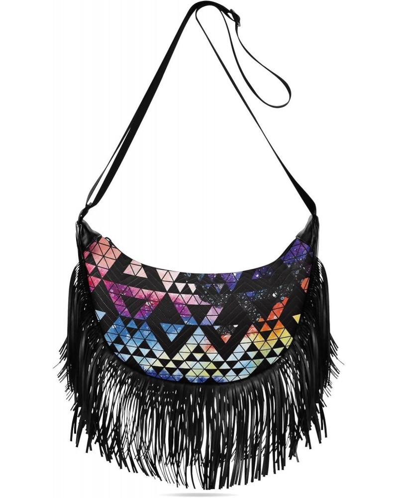 Trendy Galaxy Triangles Geometric Shape Fringe Bag for Women Cross Body Bag Tassel Shoulder Bag Satchel $15.38 Shoulder Bags