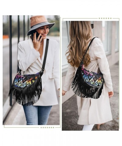 Trendy Galaxy Triangles Geometric Shape Fringe Bag for Women Cross Body Bag Tassel Shoulder Bag Satchel $15.38 Shoulder Bags