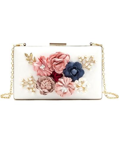 Flower Clutch Purse Evening Bag for Women Formal Party Handbag Chain Strap Shoulder Bag 3-white $15.58 Evening Bags