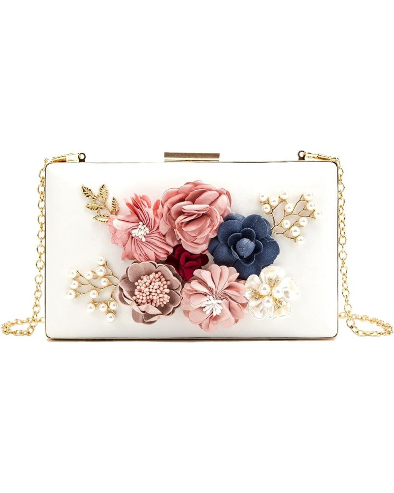 Flower Clutch Purse Evening Bag for Women Formal Party Handbag Chain Strap Shoulder Bag 3-white $15.58 Evening Bags