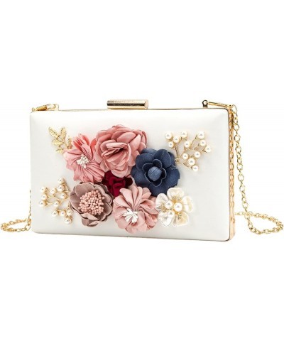 Flower Clutch Purse Evening Bag for Women Formal Party Handbag Chain Strap Shoulder Bag 3-white $15.58 Evening Bags