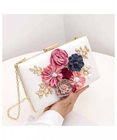 Flower Clutch Purse Evening Bag for Women Formal Party Handbag Chain Strap Shoulder Bag 3-white $15.58 Evening Bags