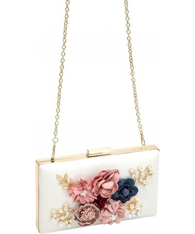 Flower Clutch Purse Evening Bag for Women Formal Party Handbag Chain Strap Shoulder Bag 3-white $15.58 Evening Bags