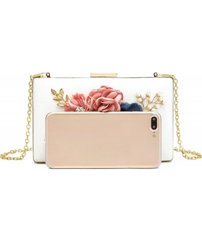 Flower Clutch Purse Evening Bag for Women Formal Party Handbag Chain Strap Shoulder Bag 3-white $15.58 Evening Bags